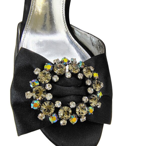 Nina New York Black Satin Rhinestone Ankle Strap Heels Size 8M - Picture 2 of 8